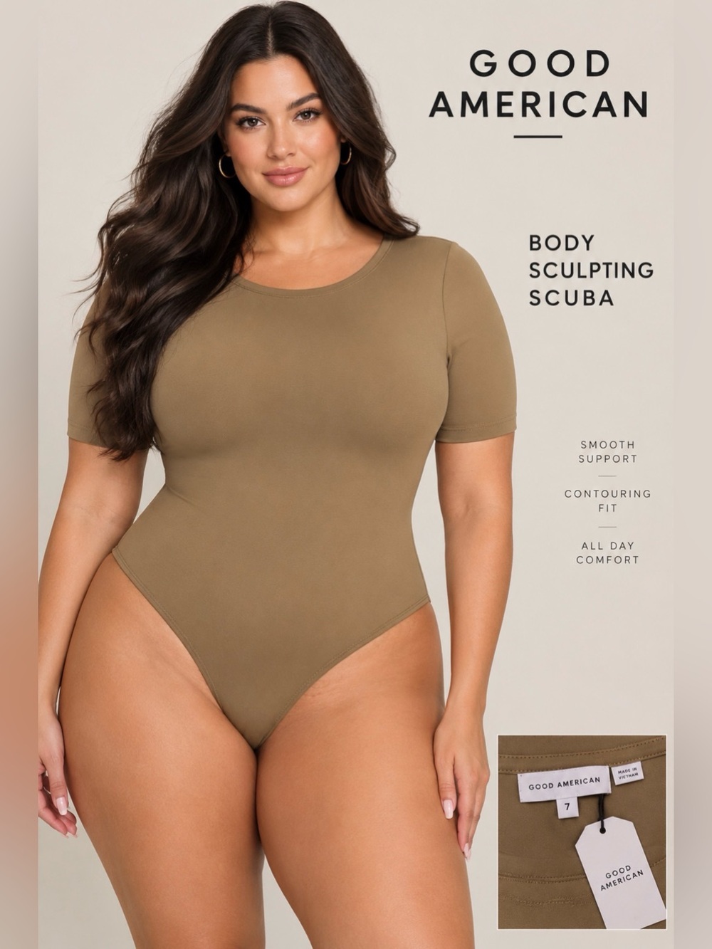 Good American body sculpting scuba pecan Short-Sleeve Bodysuit 7(4xl)